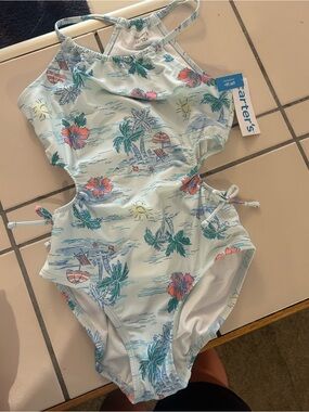 Carter's Light Blue Tropical Cutout One-Piece Swimsuit